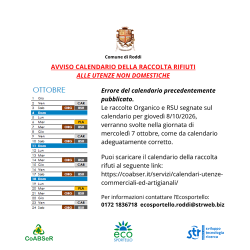 Calendario raccolta rifiuti utenze non domestiche 2026
